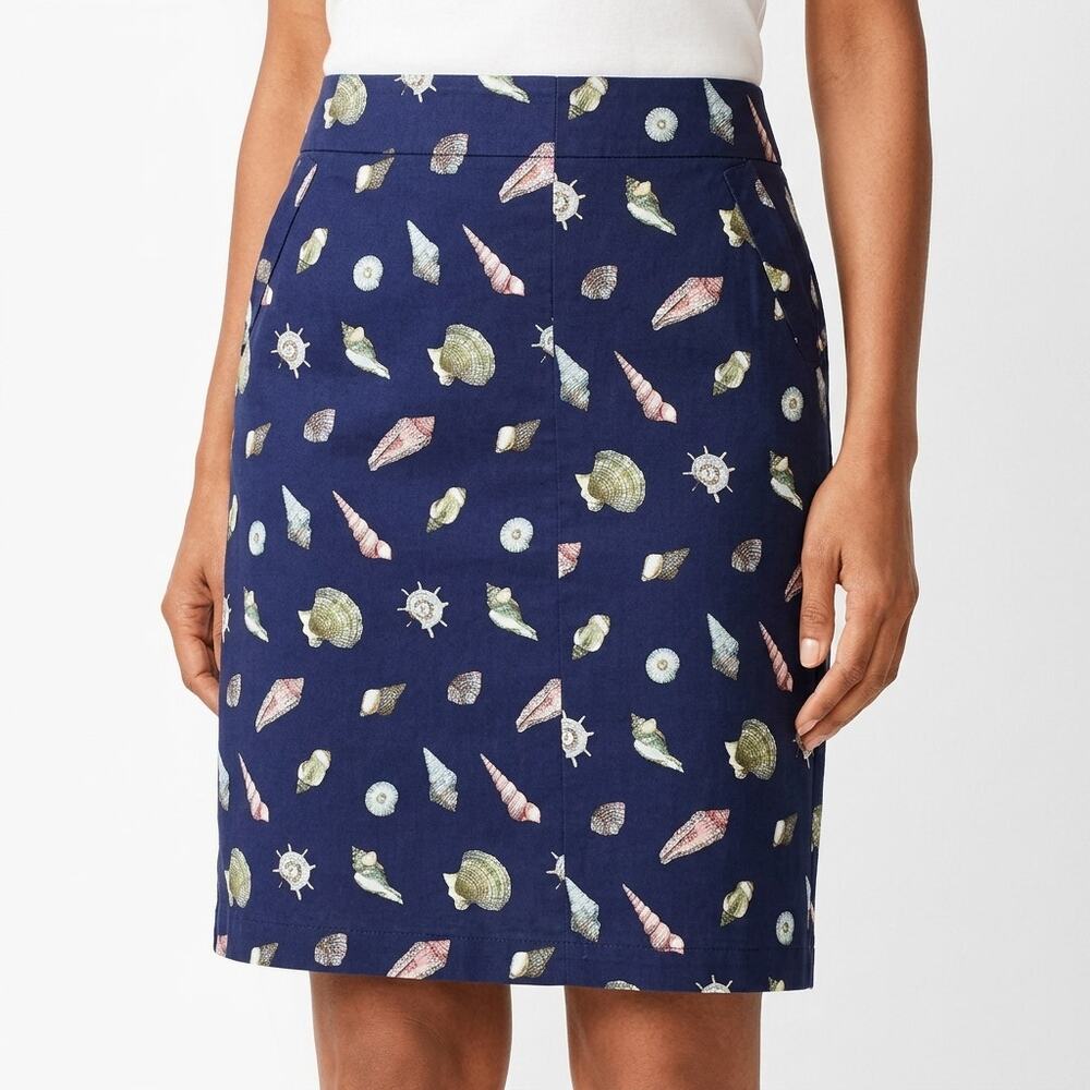 Talbots Navy Knee Length Casual Graphic Print Stretch Skirt Women Size 2P